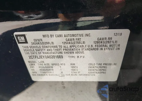 2010 GMC Terrain Slt-2 from USA, damaged, VIN 2CTFLJEY0A6281669